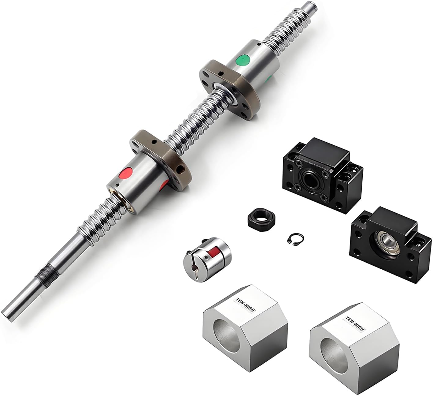 - TEN-HIGH Bi-Directional Ball Screw SFU1605 + 2 Nuts + BK/BF12 End Support Units + Coupler + 2 Nut Housings + End Machining,Length 600mm Left and Right Handed Lead Screw for CNC Automation