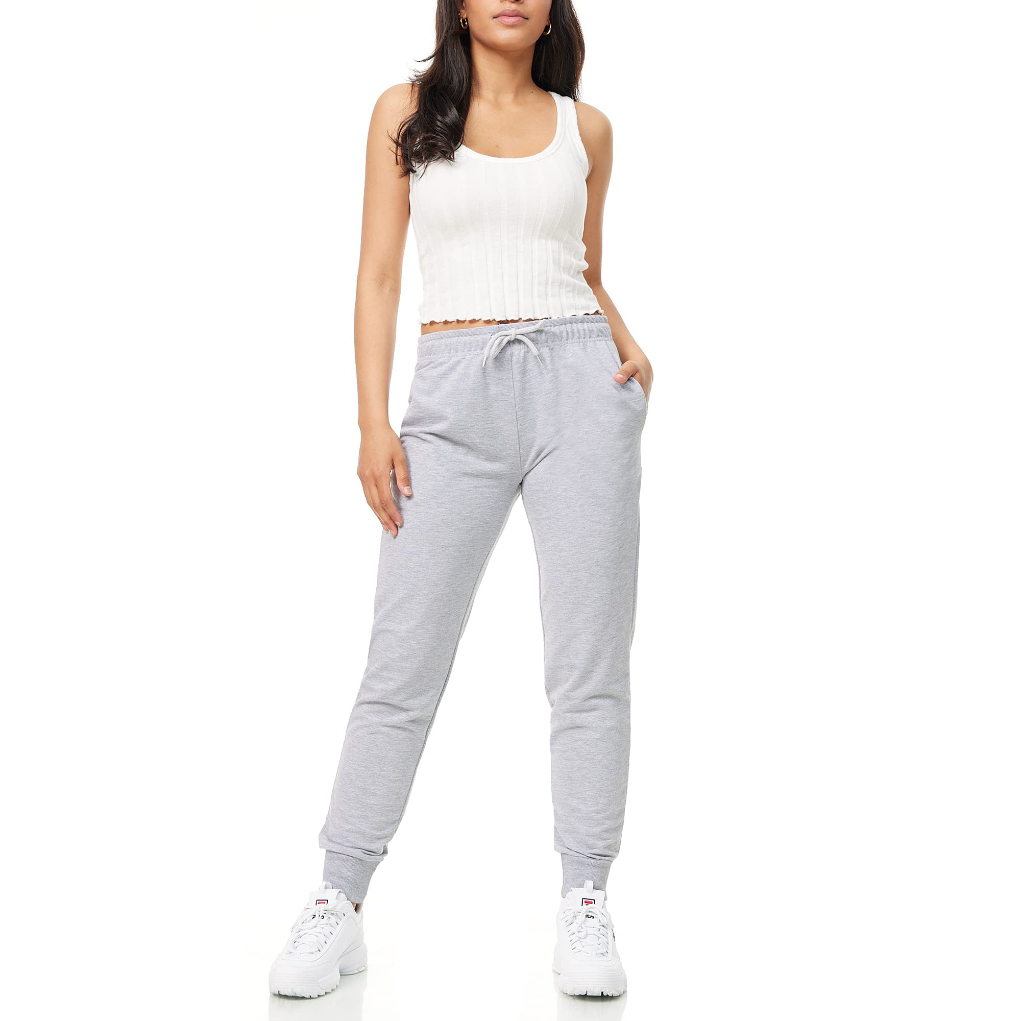 ROSS CAMP Pantalones de chándal para mujer, pantalones deportivos de algodón, pantalones de entrenamiento, fitness, cintura alta, pantalones de chándal ajustados, pantalones de ocio, largos,