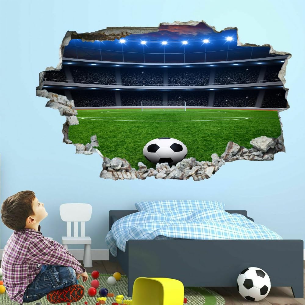 3D Wall Sticker Room Decor Camera Da Letto Decal Campo Da Calcio Tatuaggio Murale Rimovibile Per Bambini E Bambine Gli Sport Adesivo Decorativo Per Decorazioni Per La Casa Adesivi Murali