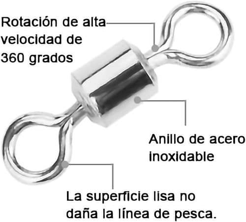 Miniatura 8 de VGEBY Giratorios de pesca, 210 piezas de acero inoxidable rodamientos giratorios conector 2 # 4 # 6 # 7 # 8 # balanceo de pesca giratorio con caja