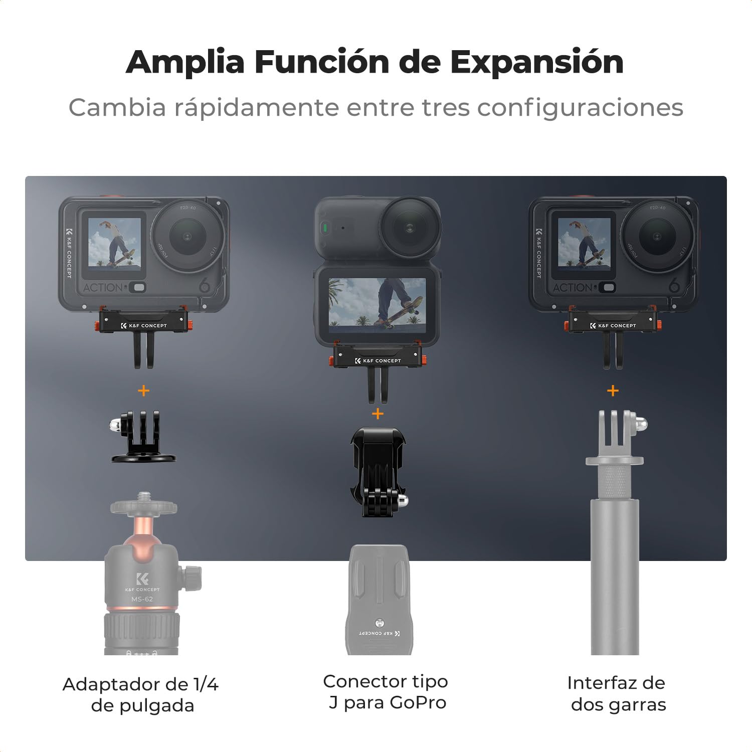 K&F CONCEPT Pack de 2 Adaptadores Magnéticos Compatible con dji Osmo Nano/Action 6 | Base de Extensión con Adaptador 1/4" y Hebilla Rápida para Trípode | Accesorios para Vlogging