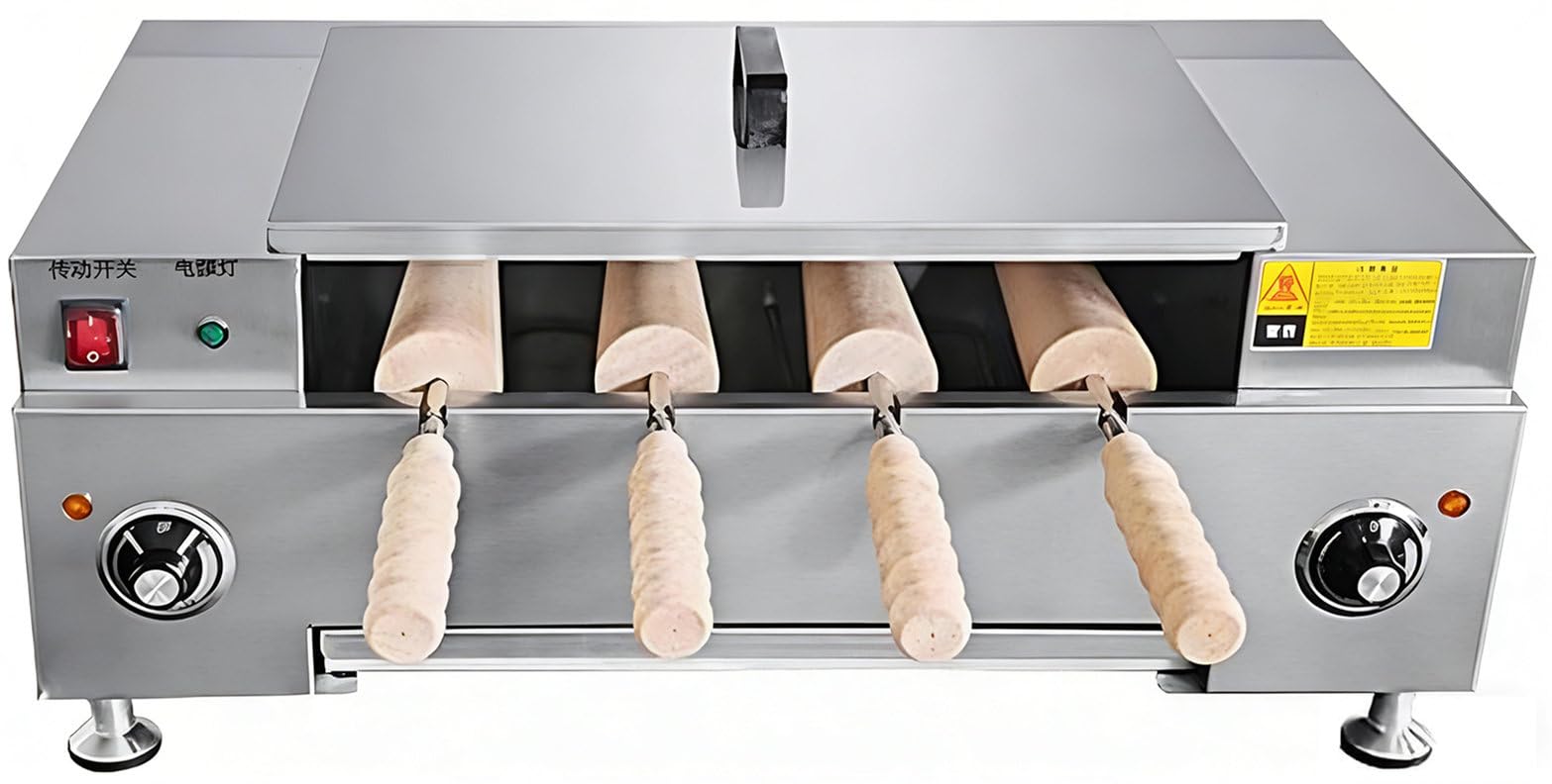 CYMYYDS Commercial Electric Ice Cream Cone & Chimney Cake Roll Maker, 3000W Toaster Machine Chimney Bread Cake Oven for Toast, Waffles, and Bread Rolls Knob