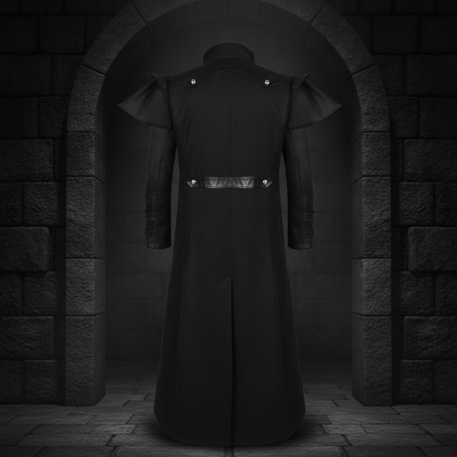 Cappotto con Fibbie Tinta Unita | Borchie Metalliche Decorative, Cappotto Gotico, Poliestere, Giaccone, per Cosplay, Feste di Hween, Rievocazioni Storiche