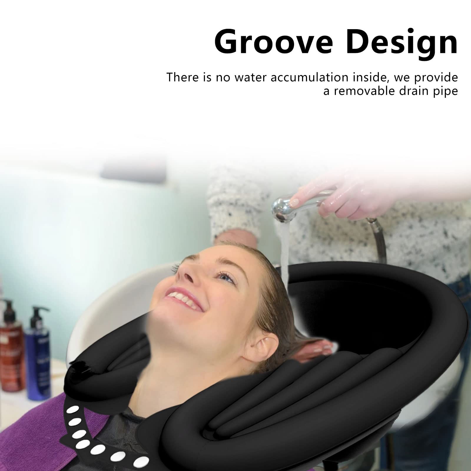 CDIYTOOL Lavabo inflable portátil para champú, lavabos plegables de PVC para lavarlos con discapacidad, mujeres embarazadas, niños y personas mayores en la cama y en casa (color negro), 1artículo