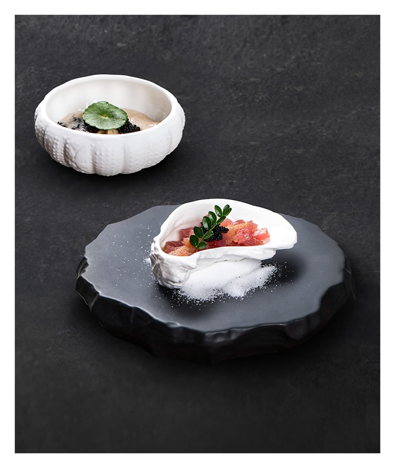 Cuencos para mojar, Plato de ostras, Plato Creativo de cerámica para Caviar de Erizo de mar, Plato de acompañamiento para Restaurante, Cuencos para Aperitivos, (Un Color L)