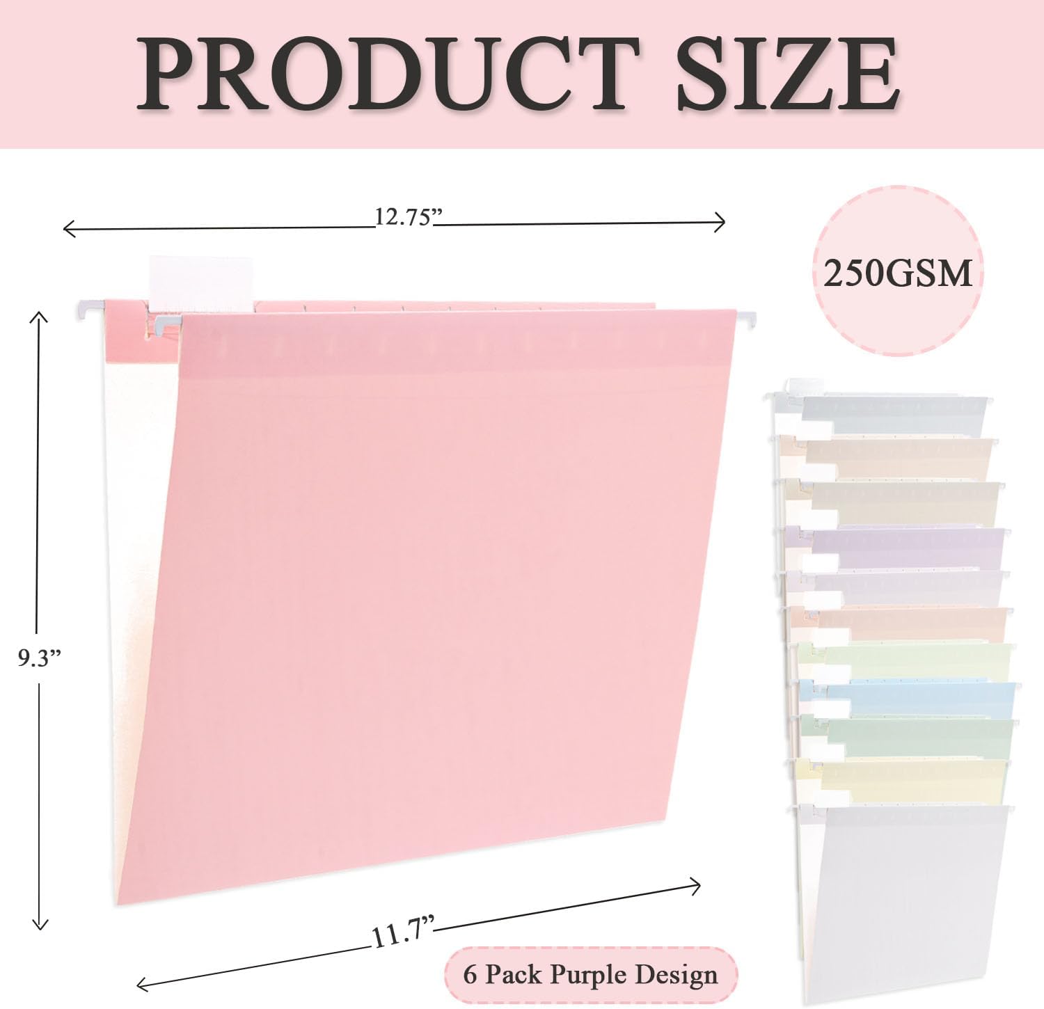 48 Pack Hanging File Folders Letter Size with 1/5 Cut Adjustable Tabs File Folder for Filing Cabinet Reinforced Hanging Folders Design for Home School Office, Macaroon Design