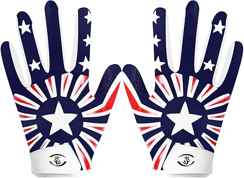 Vista 19 de Guantes de fútbol juvenil, guantes receptores juveniles, de silicona, antideslizantes, transpirables, con bandera estadounidense, experiencia