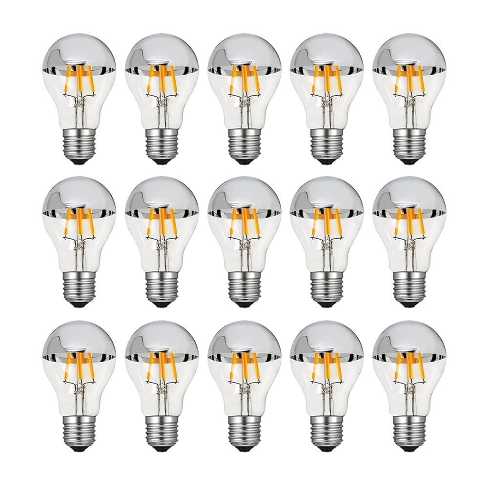 RZL Lighting, Paquete de 5/10/15, bombilla Led Edison AC220V A19 E27 4W/8W bombilla de filamentos de tazón plateado superior lámparas de luz de corona de medio cromo(10PCS 8w)