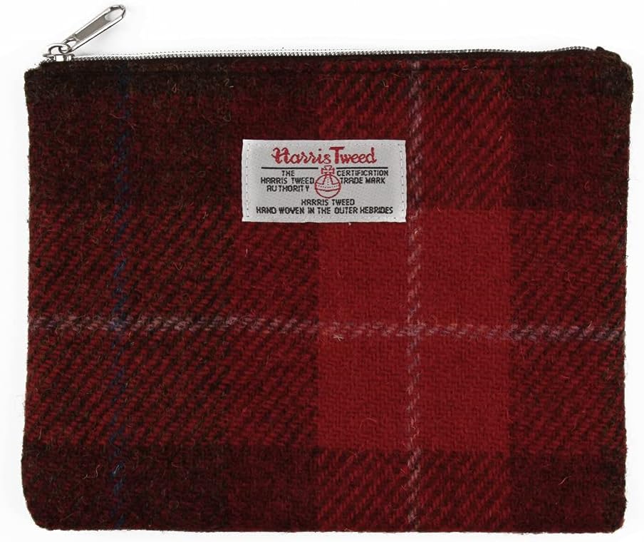 ICObutyHarris Tweed Plaid Tartan Zipped Purse Cosmetic Toiletry Makeup Pouches Bag (Red Tartan)