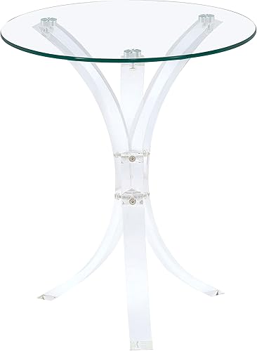 Coaster Home Furnishings - Laning - Glass and Acrylic - 18-Inch Round Tempered Glass Top Side Table with Space-Saving Design and Unique Base -