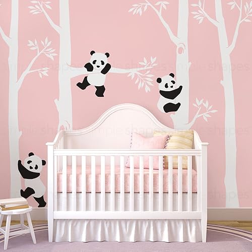 Vinilo decorativo para pared, diseño de árboles con pandas, esquema B, 95.7 in de altura Simple Shapes