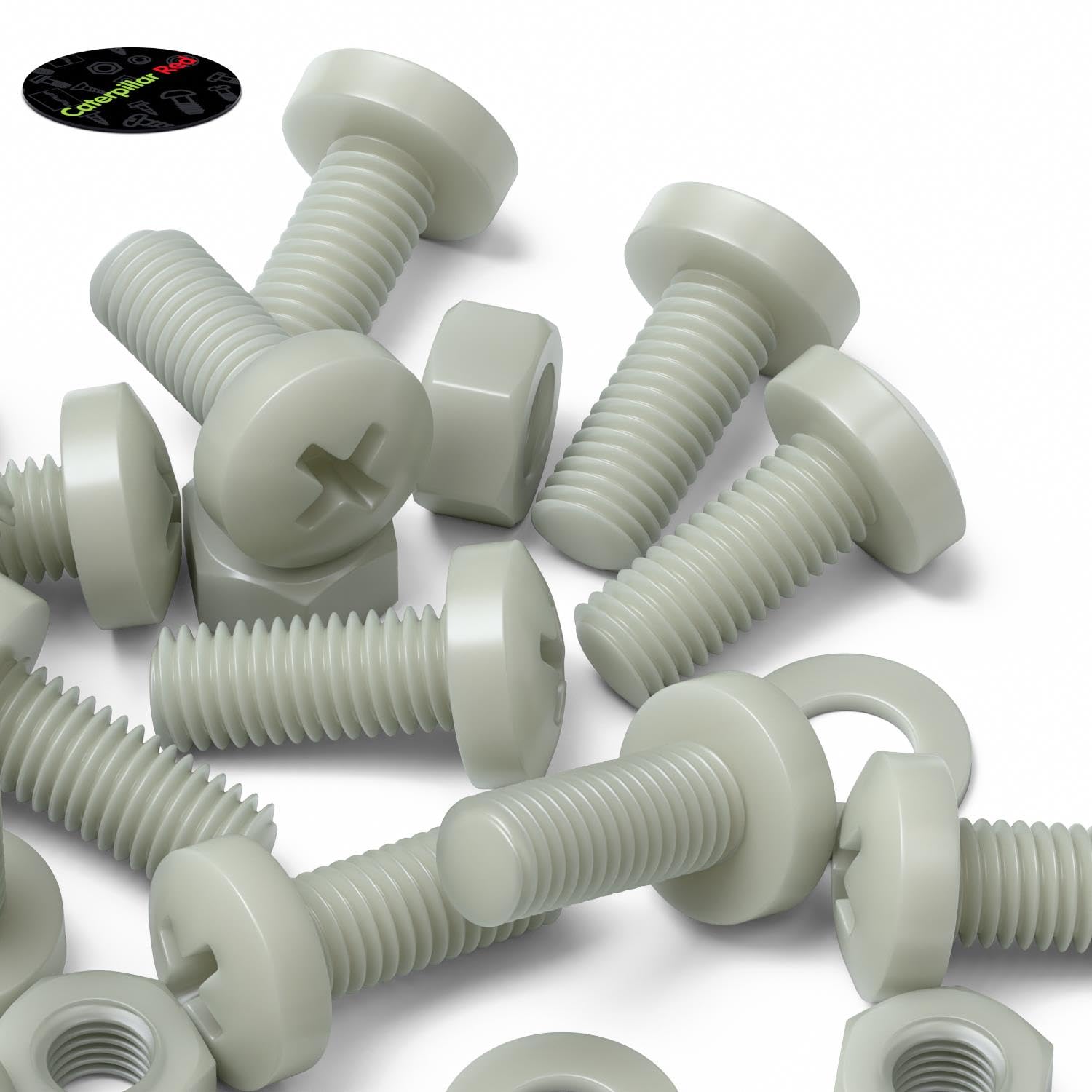 50x vis nylon renforcé fibre de verre M8 x 20mm + écrous/rondelles