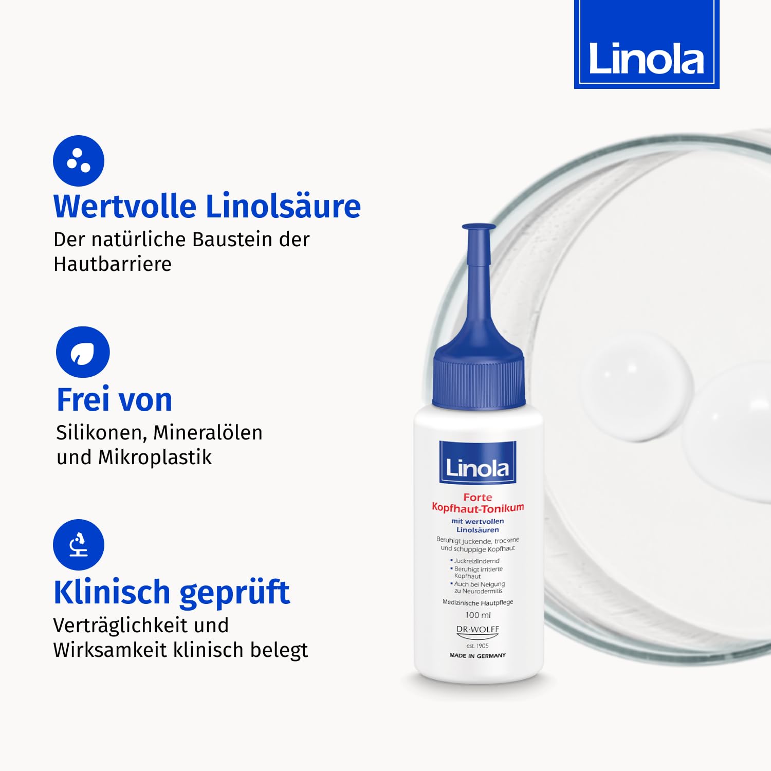 Linola Forte Shampoo + Forte Kopfhaut-Tonikum - 200 ml + 100 ml - Pflege-Set gegen trockene Kopfhaut und Schuppenflechte - Haarshampoo und Haarwasser gegen Juckreiz