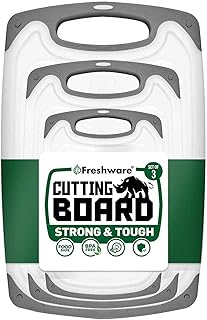 Freshware Cutting Board Set [Set of 3] Juice Grooves with Easy-Grip Handles, Plastic Chopping Board for Kitchen, BPA-Free,...