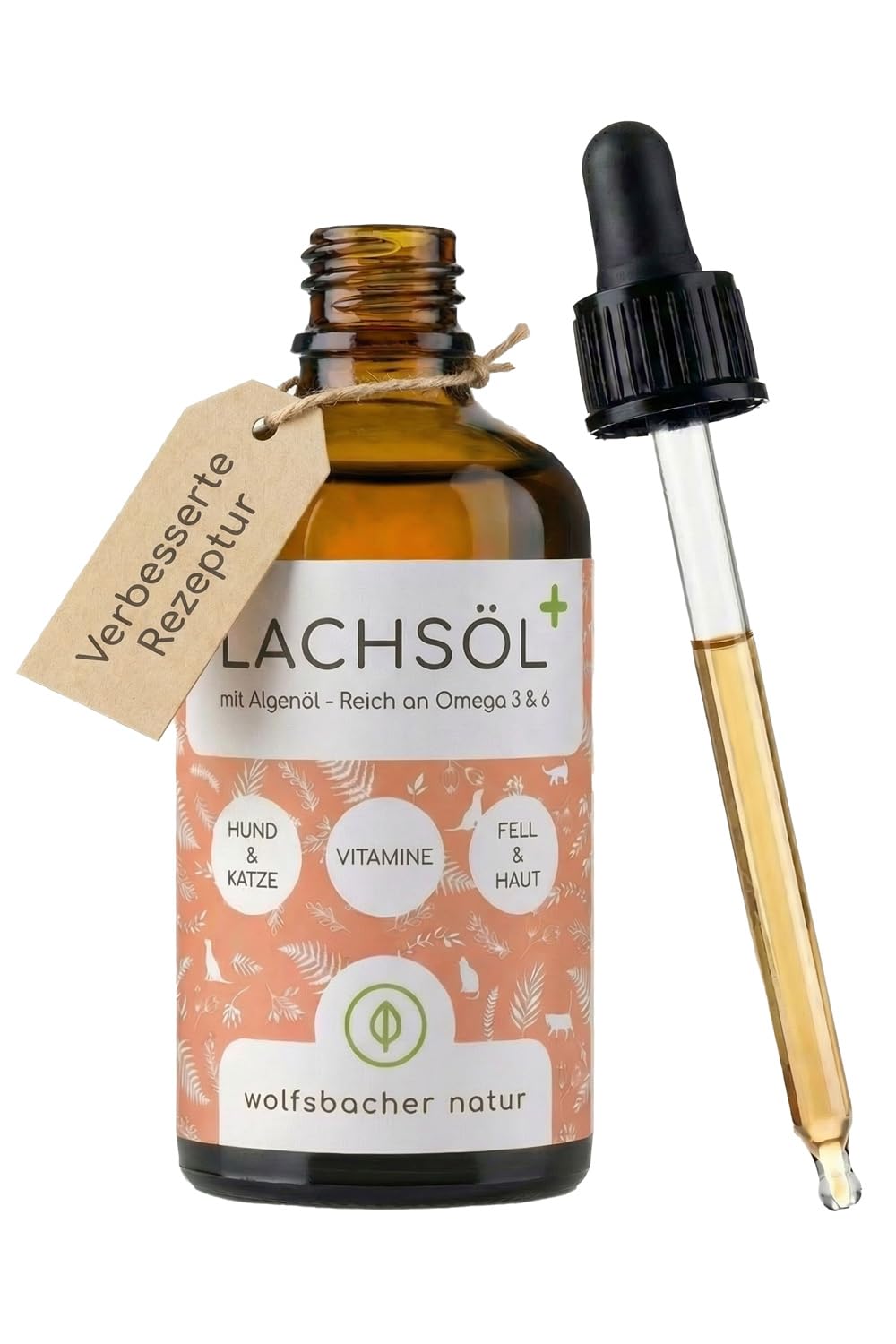 Wolfsbacher Natur Lachsöl Plus mit Algenöl für Hunde & Katzen 100 ml