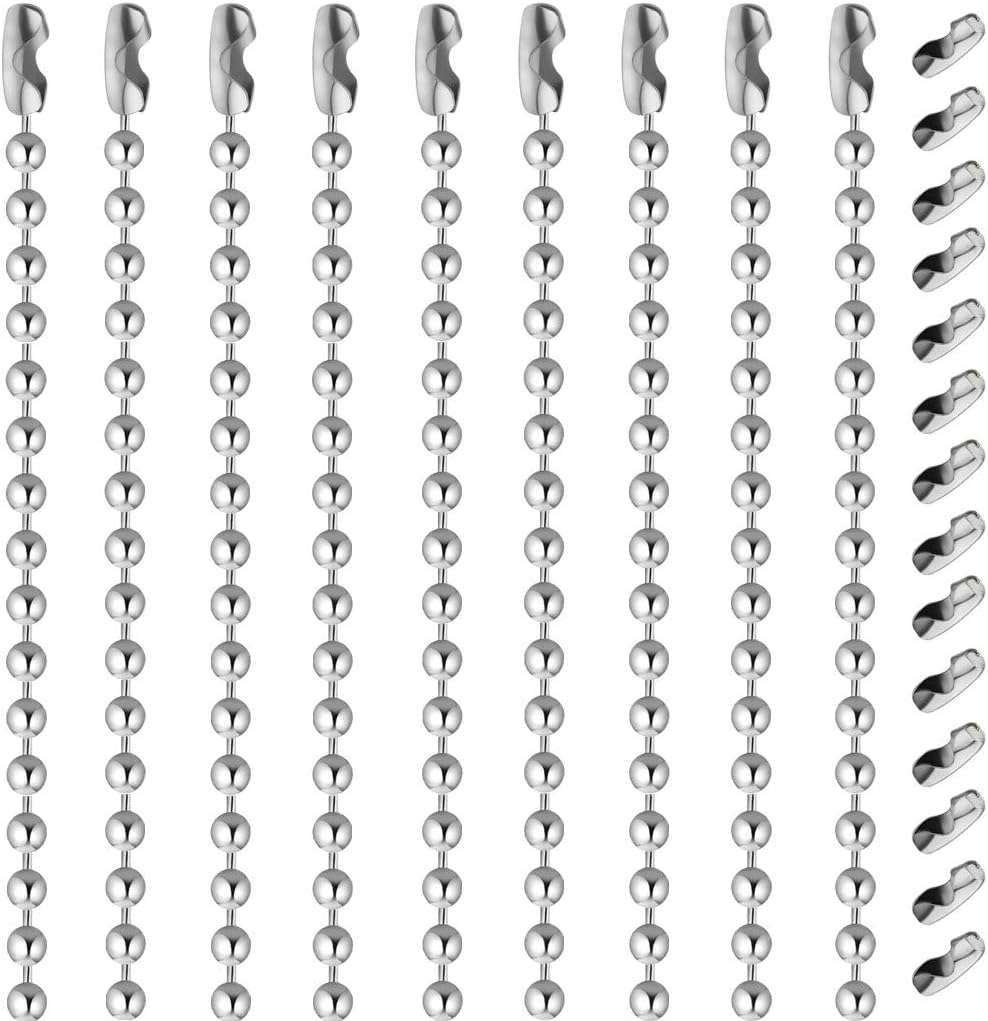 Stainless Steel Bead Chain Necklace & Matching Connector Pack, obmwang 50pcs 30" Long Adjustable Metal Ball Chains with 50pcs Extra Connectors Jewelry Findings (2mm Bead)