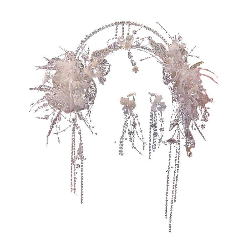 Tocado de novia diadema doble de plumas corona de santo bodas