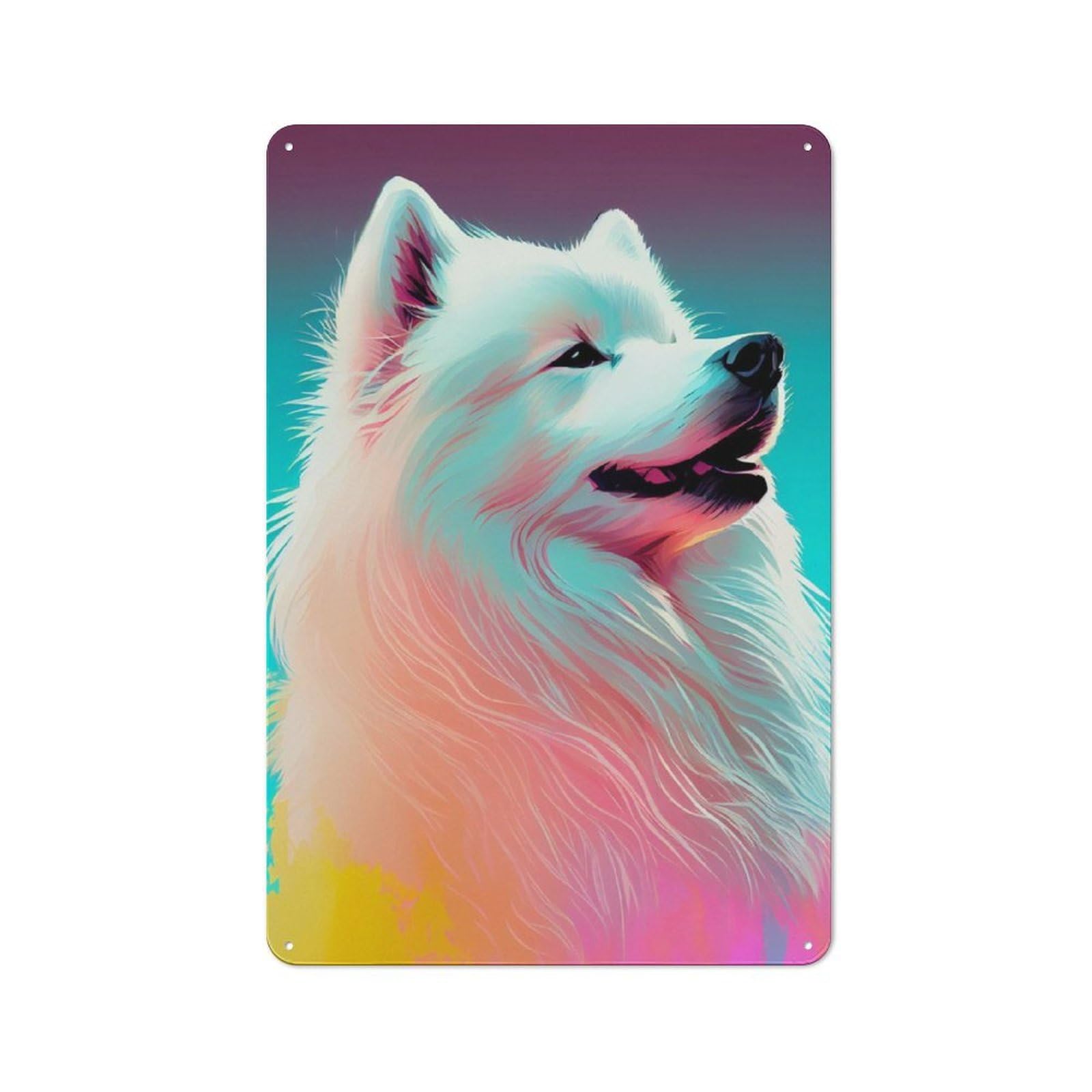 Junmoney Samoyed Colorful Dog Tin Wall Plaque 30X20cm With For Bar Or Restaurant, Suited To Bar Decor Enthusiasts