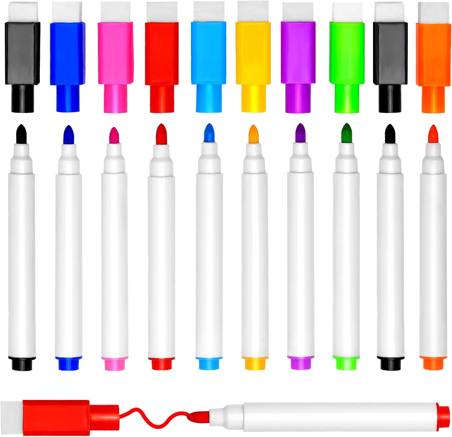 DIYDEC 10 pcs Whiteboard Markers, 9 Color Whiteboard Pens, Fine Tip Magnetic Colour White Board Pen with Eraser Low Odor Dry Erase Ink Markers Erasable for Home, School and Office Uses