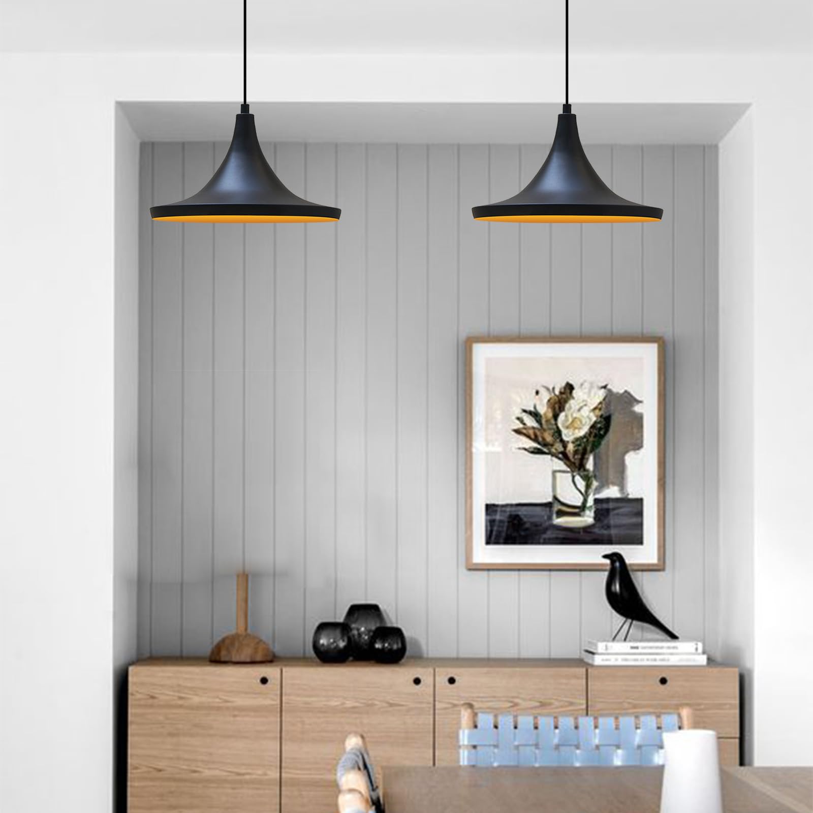 bamyum Genisy Pendelleuchte 31 cm Hängelampe Metall E27 Moderne Innen Esstisch Lampe, Skandinavisch Pendellampe für Schlafzimmer Wohnzimmer Küche Esstisch, Schwarz Küchenlampe Hängend