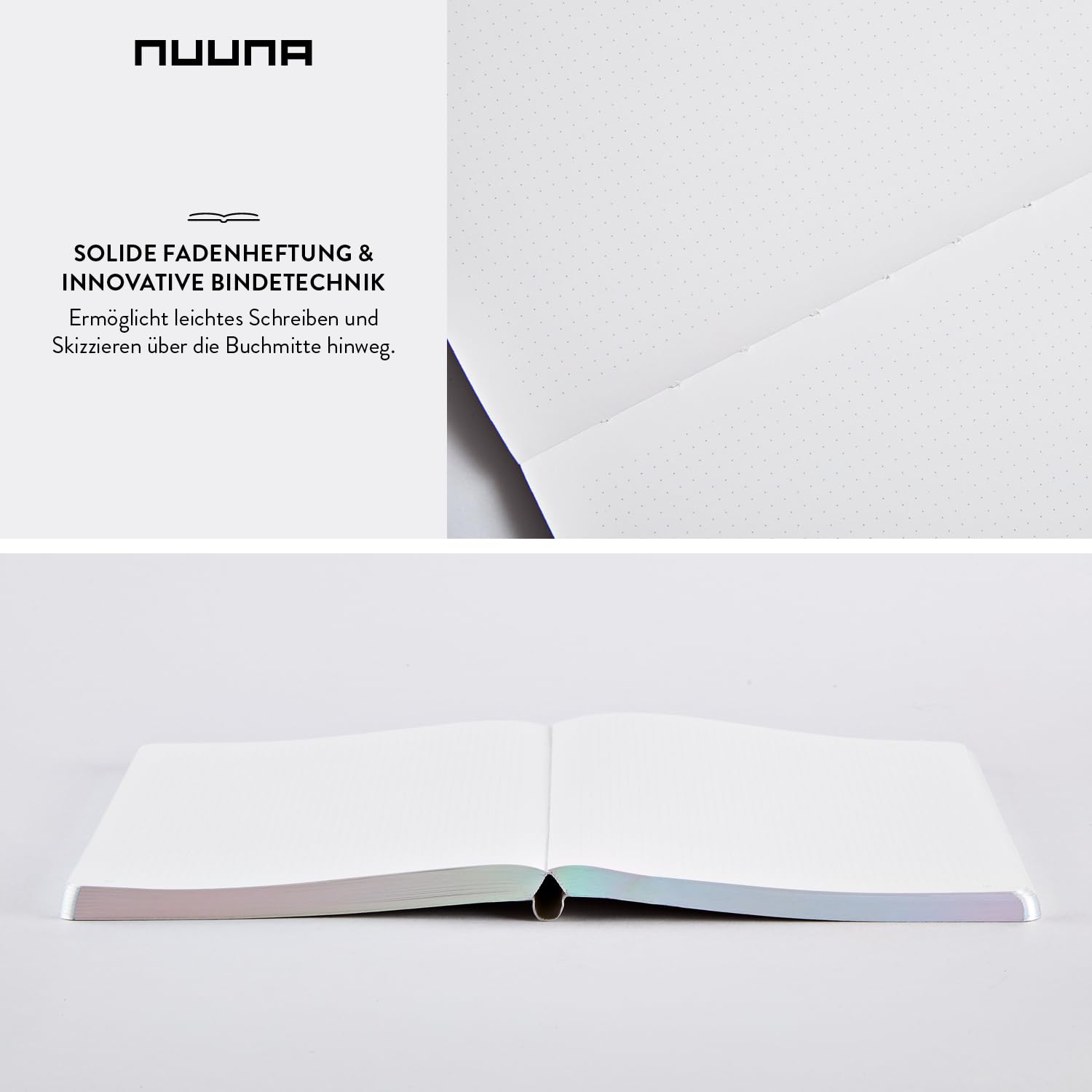 nuuna Voyager L - Taccuino A5+, a pois, 3,5 mm, 256 pagine numerate, carta premium da 120 g, materiale vegano, con supporto per penna e smartphone, prodotto in Germania