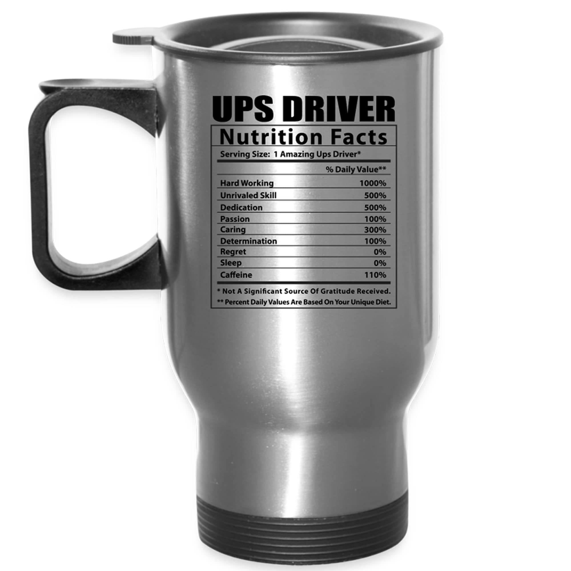 Lovesout Funny Ups Driver Nutritional Facts Christmas 2023 Gifts Silver Travel Mug 14 Oz