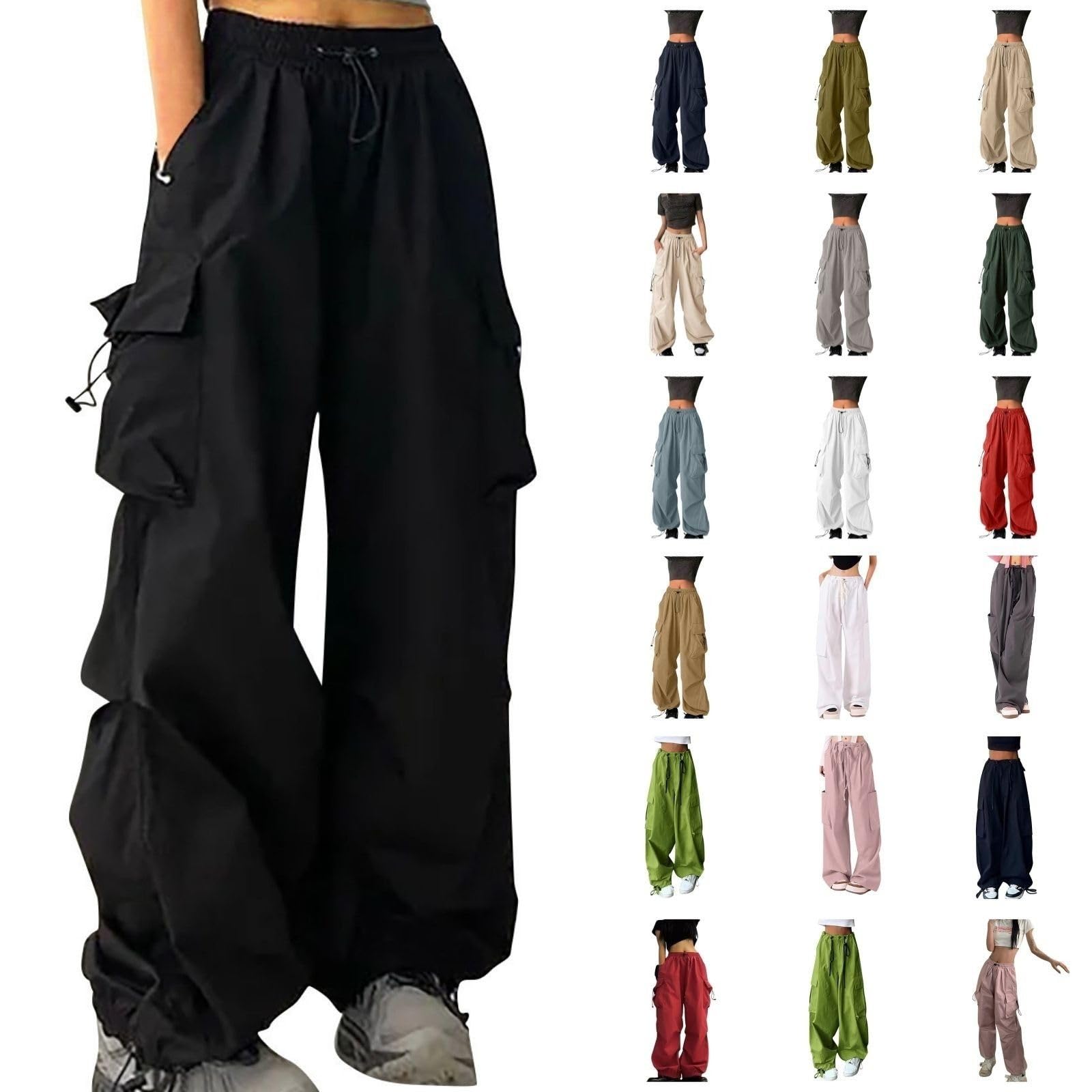 Cargo Pants for Women High Waist Baggy Casual Solid Parachute Trousers Loose Fit Y2K Streetwear with Multi Pockets