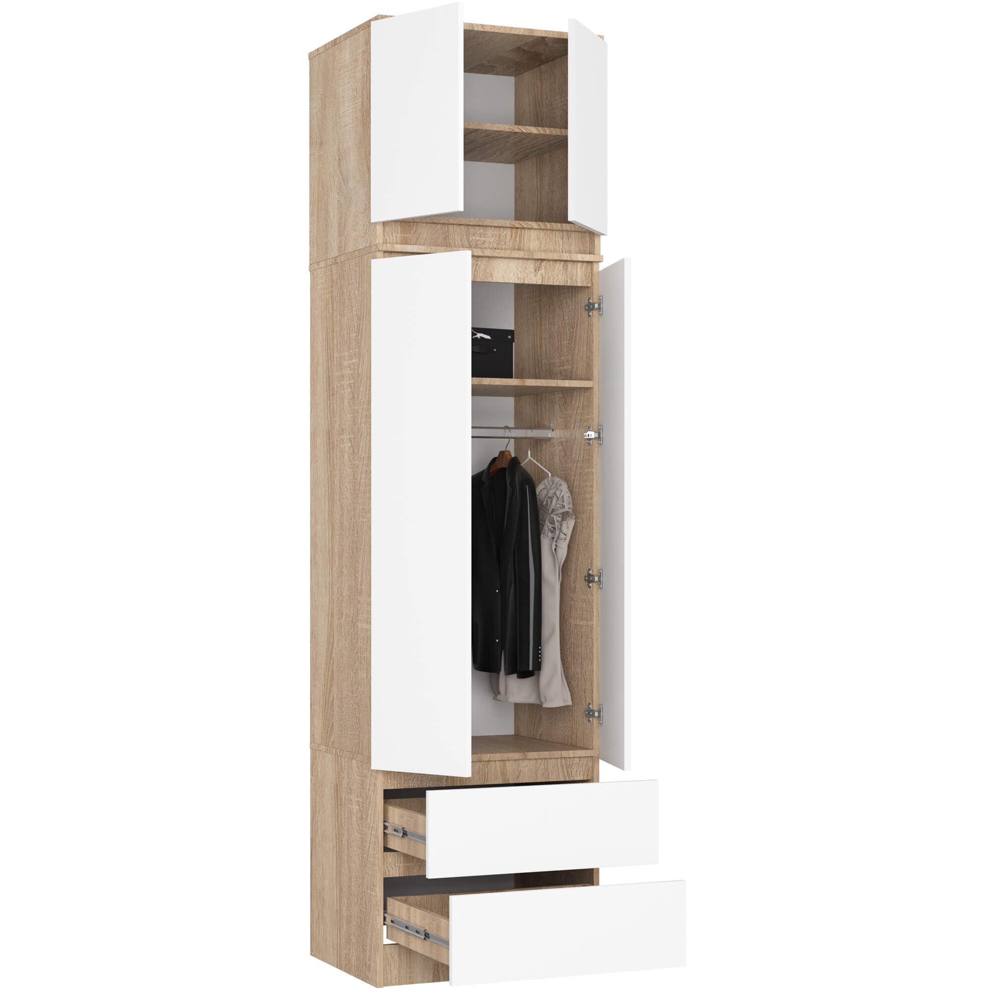 AKORD | Armadio con Estensione | Armadio con Ripiani, e Appendiabiti e Cassetti | 234 cm di Altezza | Mobiletto Cameretta Camera da Letto | Mobili soggiorno | Guardaroba |Rovere Sonoma | Bianco