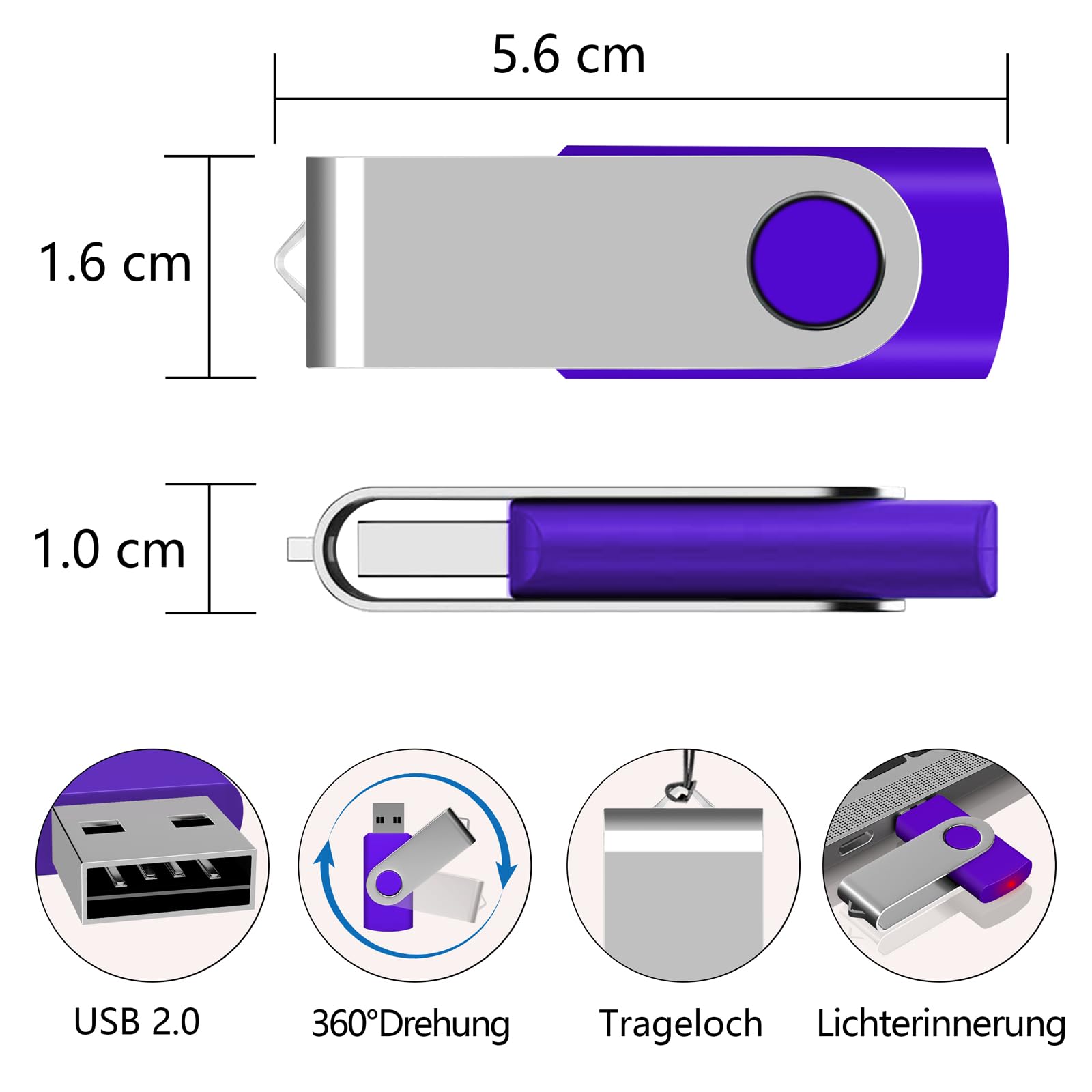 Memory Stick 32 GB 3 unidades, unidades flash USB 2.0 de AreTop Transferencia de datos rápidamente con diseño giratorio (rosa/blanco/morado)