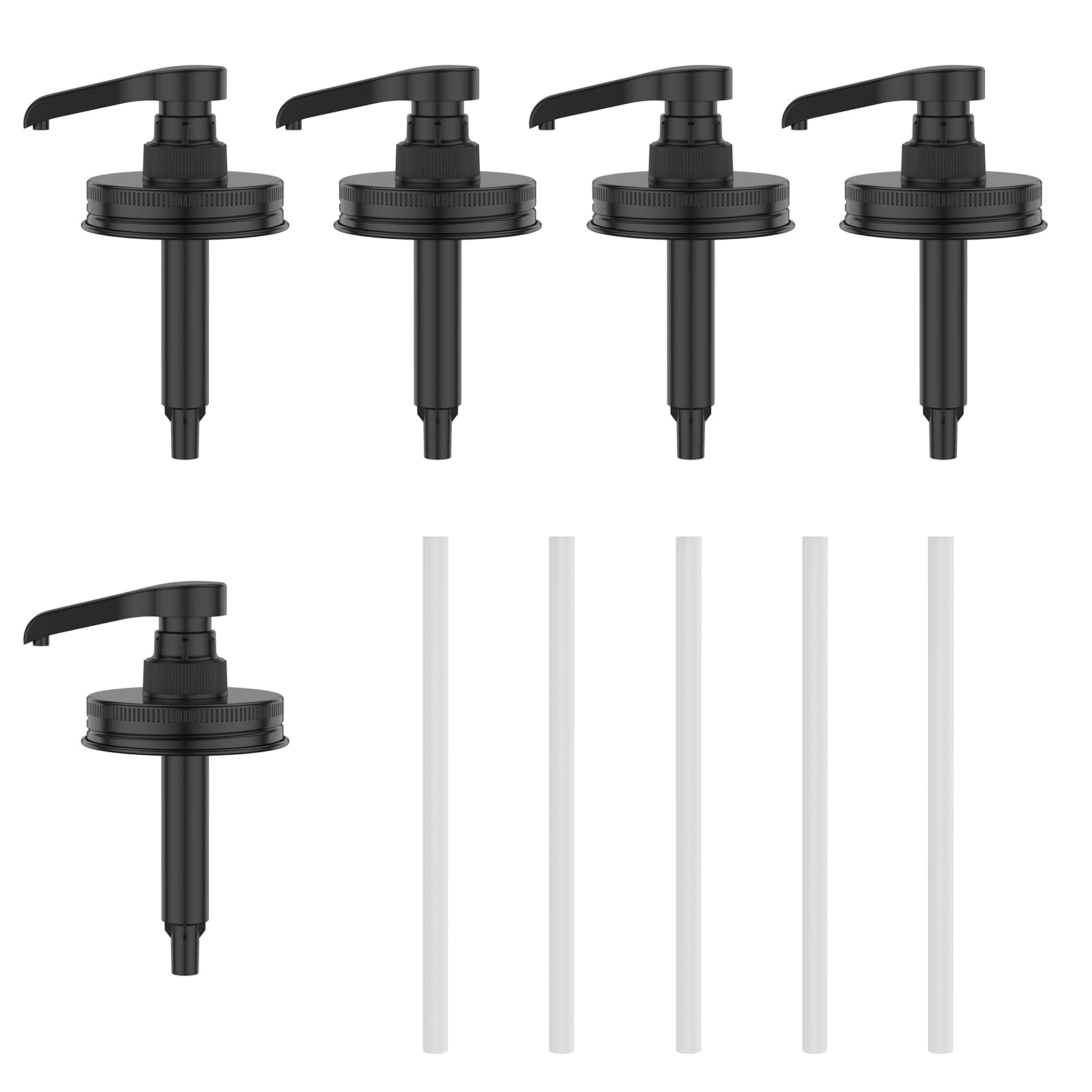 US 5Pcs Glass Jar Syrup Dispenser Pump Lid Stainless Steel Honey Sauce Dispenser Pump Lid Easy Install for 16 OZ Regular Mouth(5,black)