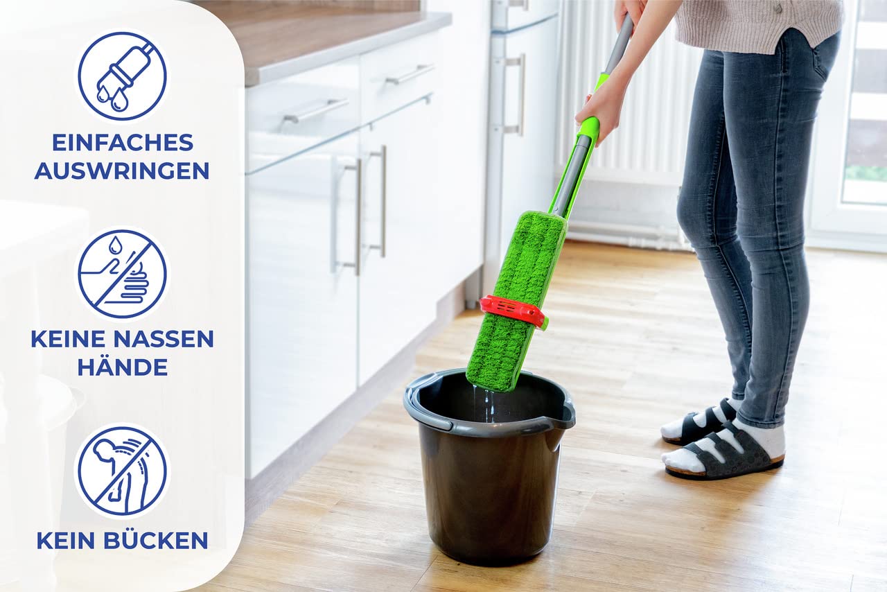 Maximex Bodenwischer Wringo-Star, innovativer Wischmopp mit Wring-Funktion, kein Bücken und nasse Hände, inklusive Mikrofaser-Bezug für alle Böden, platzsparend abstellbar