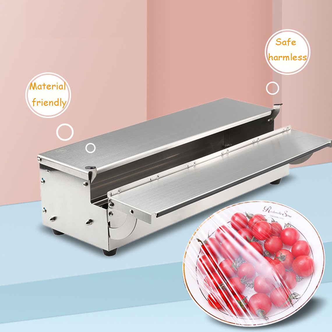 Máquina de envoltura de plástico comercial, dispensador de envoltura manual con 2 rollos de película adhesiva de PVC de 12 pulgadas x 1312 pies para embalaje y almacenamiento de alimentos