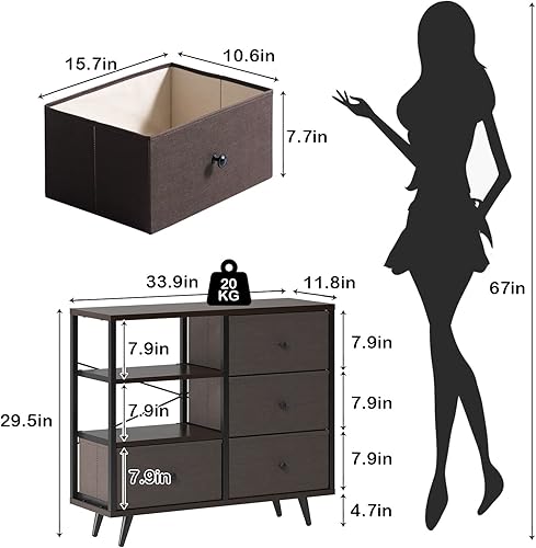 Miniatura 3 de soges Cómoda de tela de 4 cajones unidad organizadora de almacenamiento de 3 niveles gabinete de marco de metal con 4 cajones y estantes de