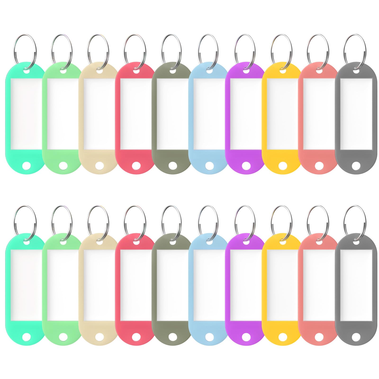 Uniclife 20 Pcs Key Tags, 10 Color Key Tags with Labels, Key Labels for Keychain, Plastic Key Identifiers with Split Ring, Blank Key Ring Tags for House, Office & School, 5.5 x 2.1 cm