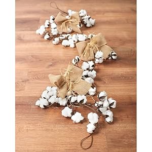 The lakeside collection decorative cotton ball holiday garland with canvas bow tie appliques white  urban country home decor
