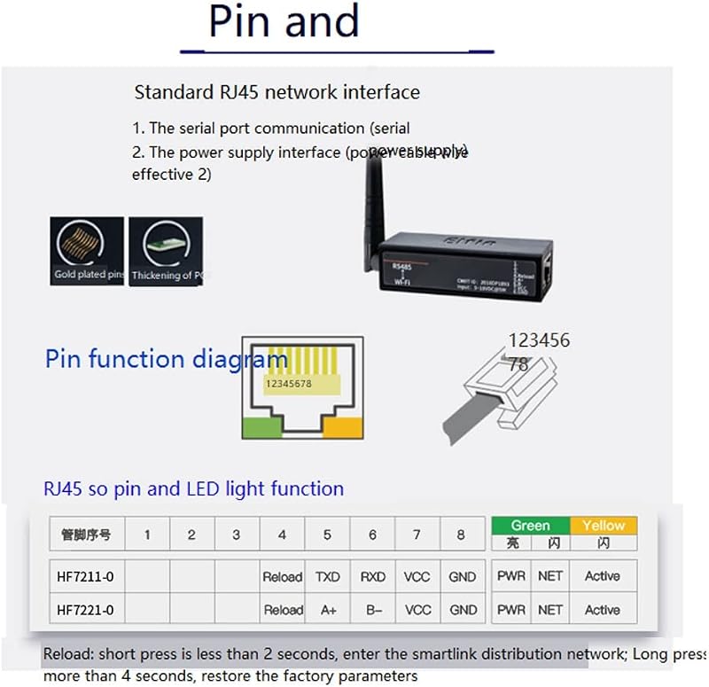 Jevina EW11A-0 RS485-WiFi Konverter Modul - Modbus Protokoll Támogatás, 460800 bps Adatátvitel, Vezeték Nélküli Hálózati Szerver Eszköz Szám