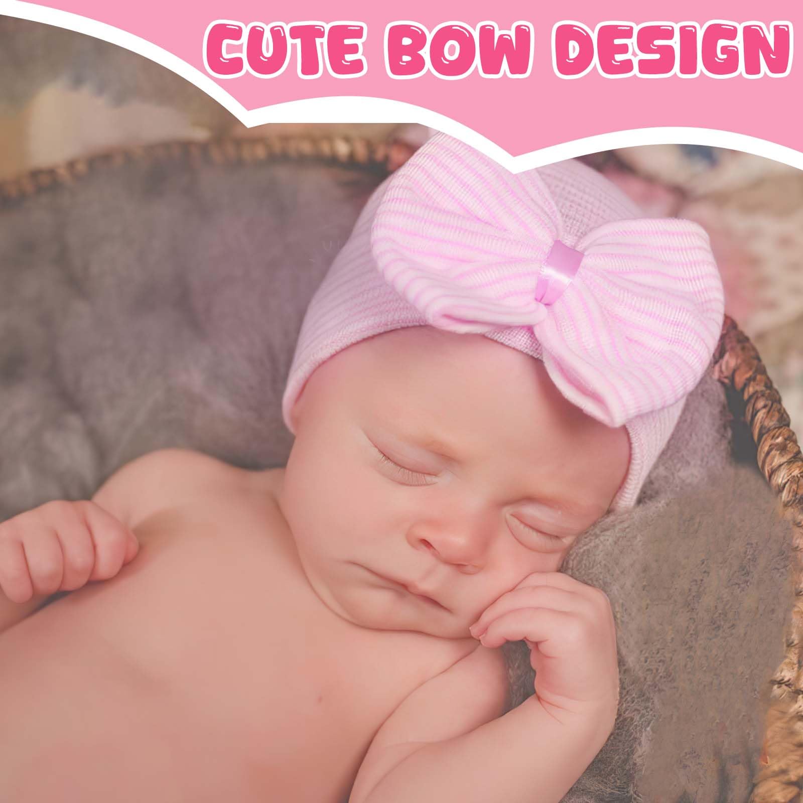 CoolShef 3Pcs New Born Baby Cap Set – Soft Cotton Beanie Cap with Big Bow – Baby Caps for Born 0-12 Months for Girls – Comfortable, Stretchy and Adorable Infant Hats Multicolour 3