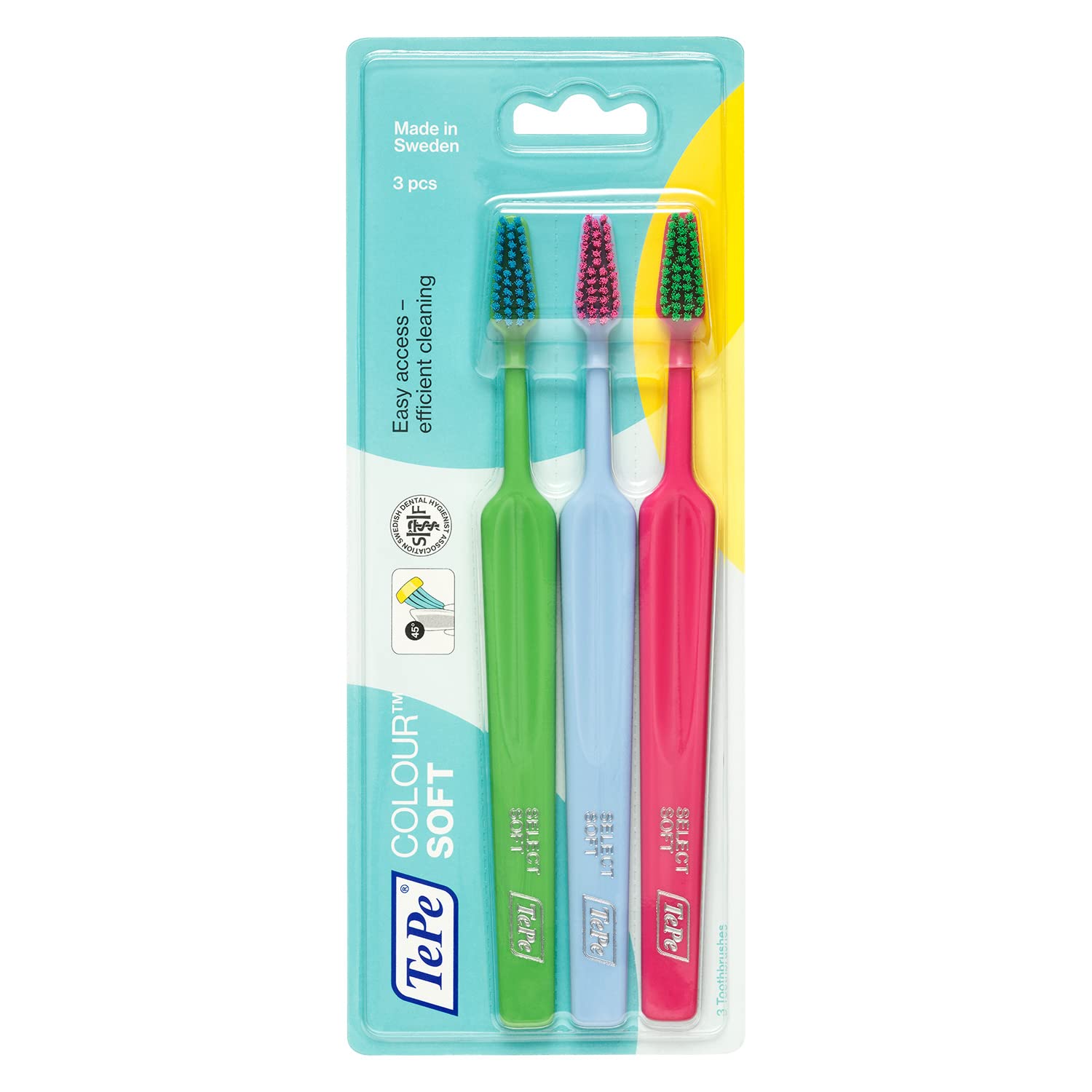 Colour Toothbrush, Soft, Green, Blue & Pink, Pack of 3, Toothbrush with Soft Bristles for Precise and Gentle Cleaning, Soft Toothbrush for Adults
