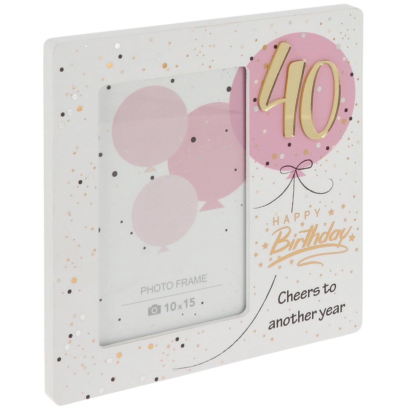 Shudehill Giftware Pink And Gold 40Th Birthday Photo Frame, Balloon Design, 10X15cm/6X4 Photo, Celebration Milestone Keepsake