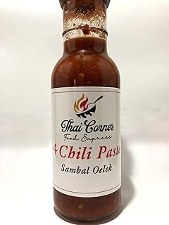 Generic Thai Corner Food Express 4 Chili Paste Sambal Oelek, 8 oz & 12 oz, Ring Neck Glass Bottle 100% vegan & gluten free, Spicy (8 OZ)