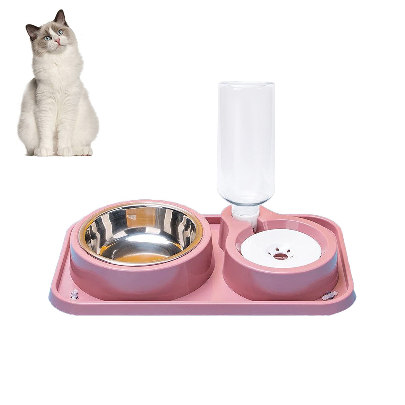 Cuenco del Gato,2 in 1 Comedero y Bebedero Automático para Gatos y Perros,Alimento Anti-obstrucción del Acero ​Inoxidable Cuenco del alimentador,tilizar para Gatos y Cachorros (Rosa)