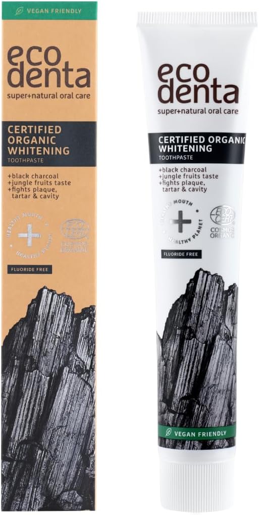 Charcoal, Teeth Whitening Toothpaste I Naturally Whitens Teeth and Removes Plaque I Fluoride Free Black Natural Toothpaste with Aloe Vera, 75ml