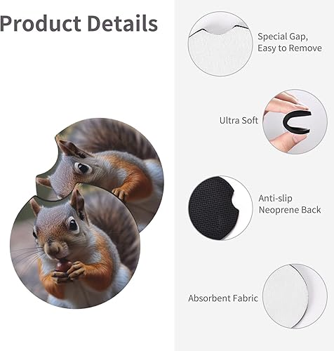 Miniatura 4 de Portavasos para automóvil, paquete de 2 posavasos absorbentes de ardilla para automóvil, almohadillas antideslizantes para portavasos de bebidas,