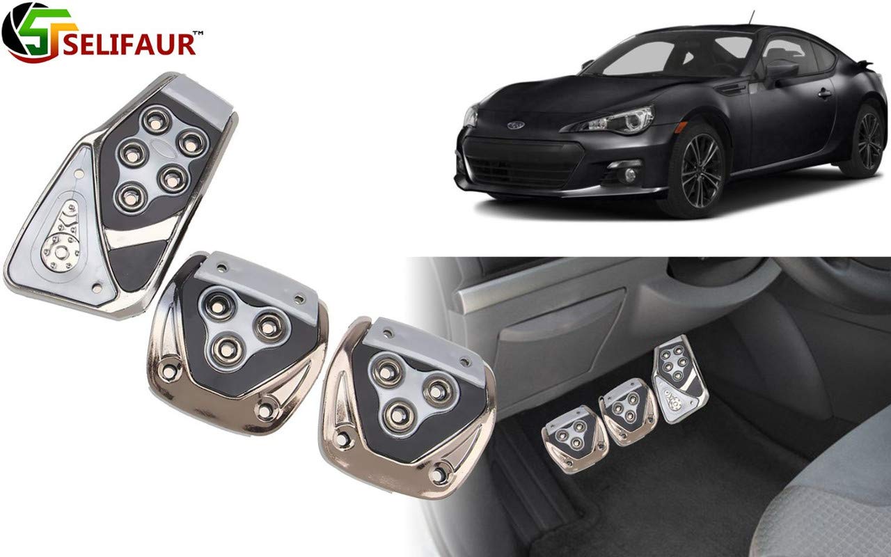 Selifaur - 3 Pcs Silver Non-Slip Manual Car Pedals kit Pad Covers Set for subaru BRZ