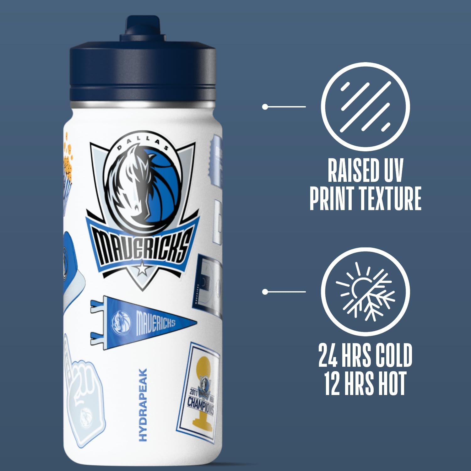 Hydrapeak x NBA Officially Licensed Dallas Mavericks 20 oz Active Water Bottle with Chug Lid and Handle Reusable Stainless Steel Double Wall Insulated Sports Gift for Kids/Adults - Image 5
