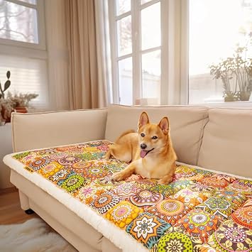 FUNNY FUZZY Bohemia Plaid Multicolor Cotton Sofa Cover for Dogs, Anti-Slid, Machine Washable, 27.6"x82.7"