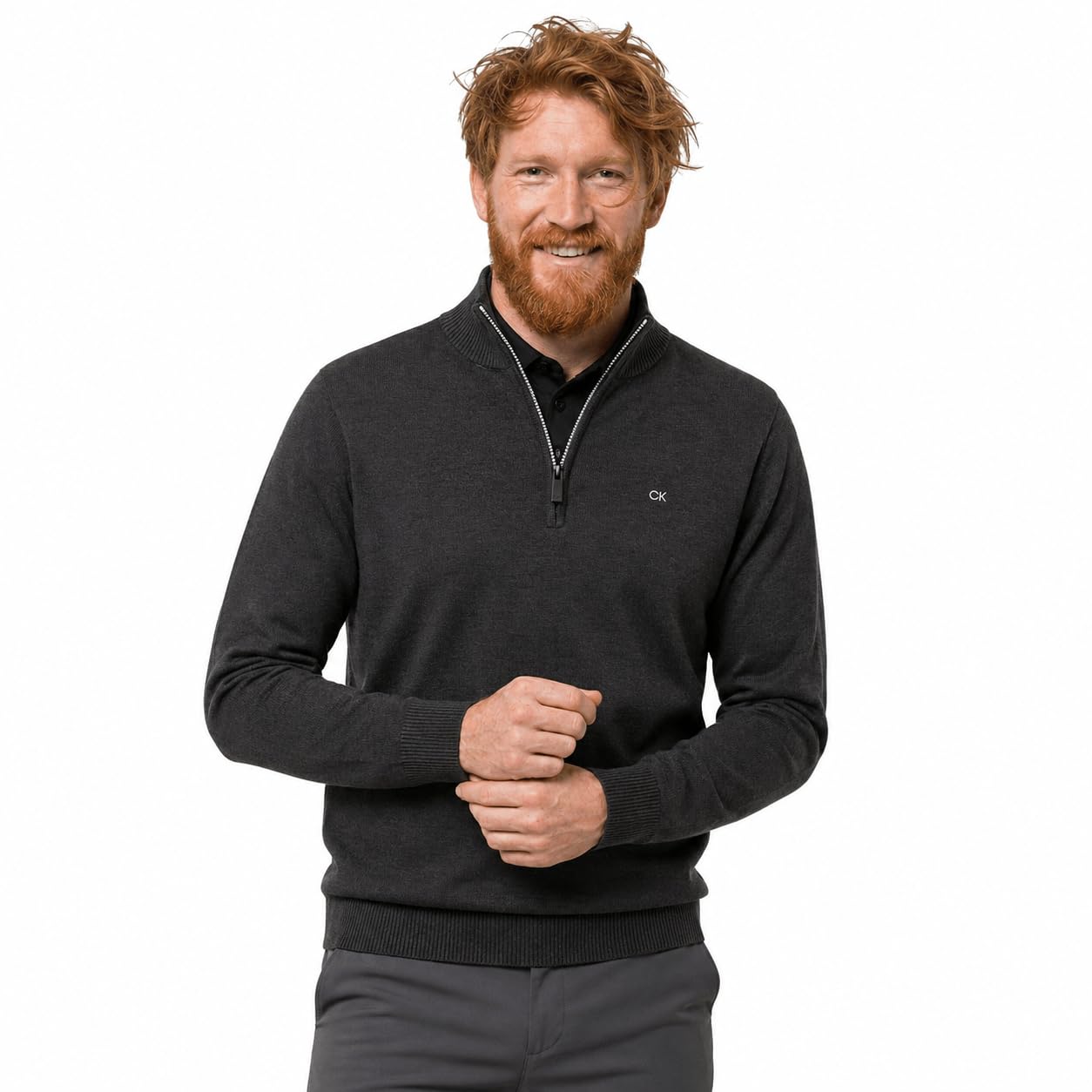 Calvin Klein Su�TER Campus 1/2 Cremallera Hombre - Carb�n/Plata - XXXL