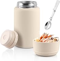 Tinaforld 25oz Insulated Food Jar with Handle & Spoon - 316 Stainless Steel Thermo Lunch Box, Hot 12H/Cold 24H (White)