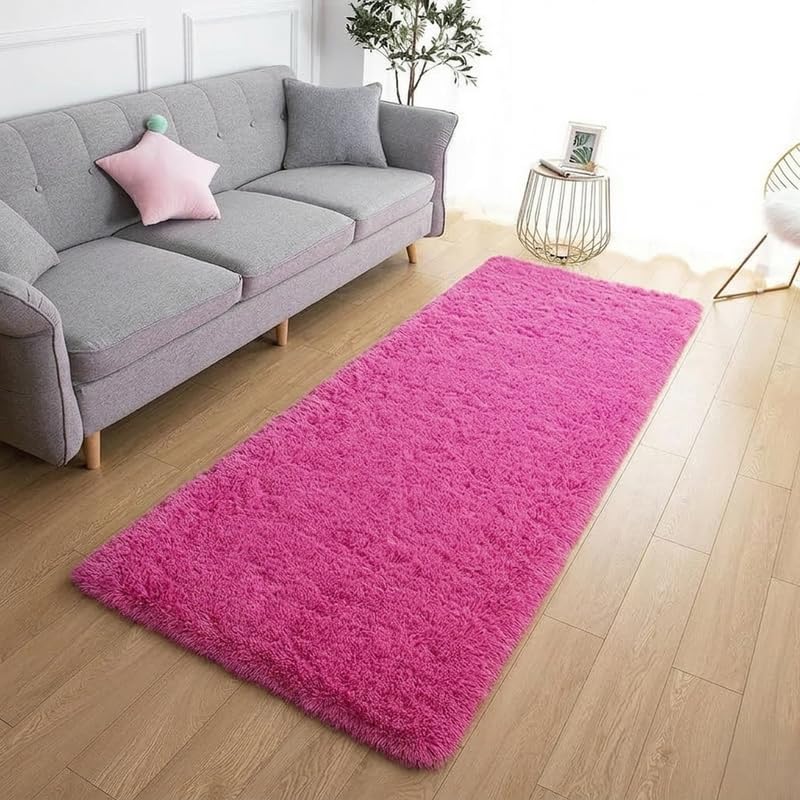 Image of Plain Fluffy Fur Rugs for Home, Living Room Decor Interior & Office 2x6 Feet Baby Pink