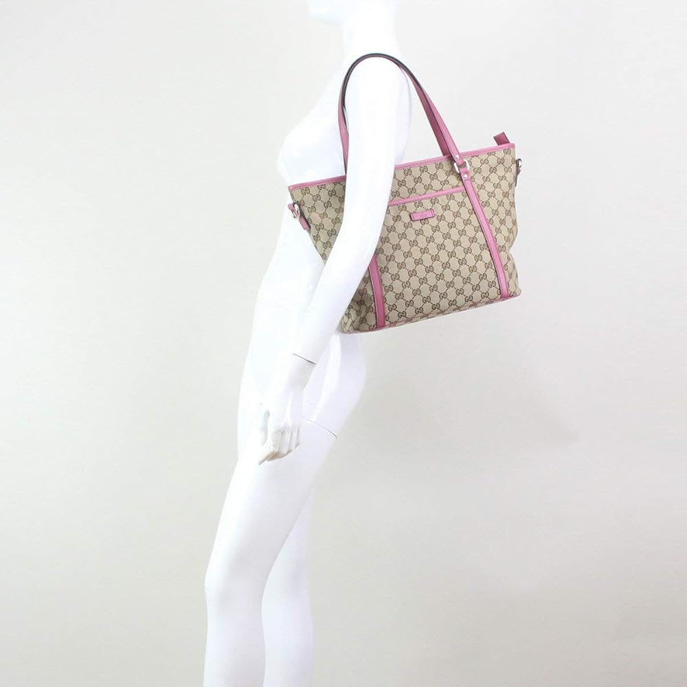 GUCCI GGキャンバス　トートバッグ　ラメ　ブラウン　ピンク　レザー GUCCI GGキャンバストートバッグラメブラウンピンクレザー